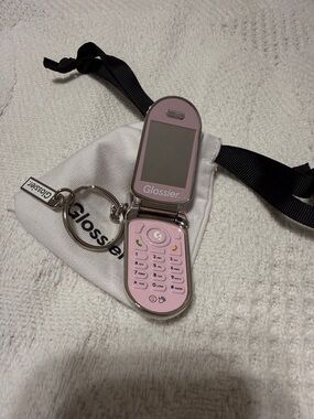 Glossier Mini Flip Phone Keychain in Light Pink